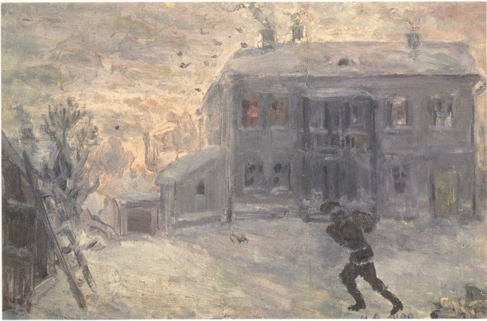 38. М. Ларионов. Зимний пейзаж с фигурой. 1899