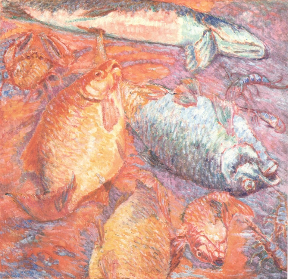 44. М. Ларионов. Рыбы при заходящем солнце. 1904
