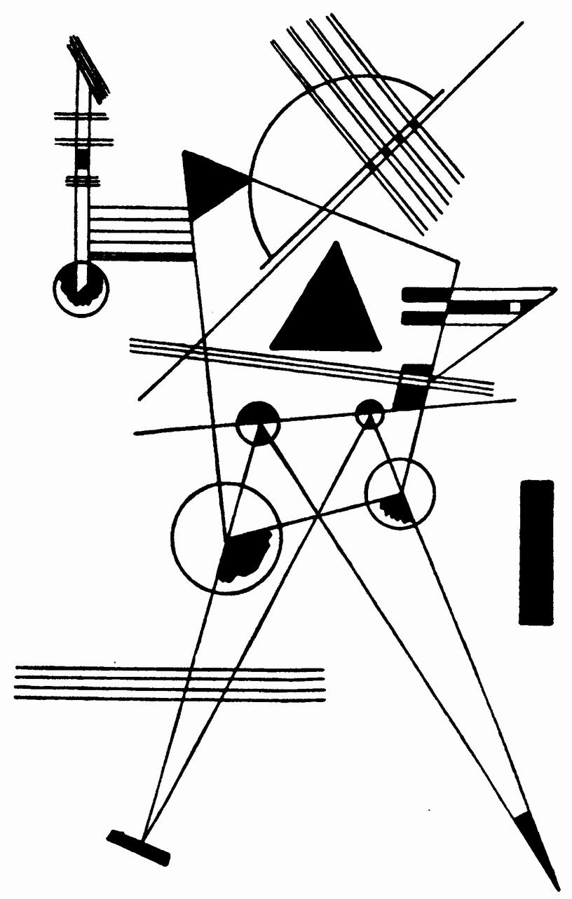 Табл. 23. Линия. Внутренняя связь комплекса из прямых с кривой линией (слева направо) в картине 'Черный треугольник' (1925)