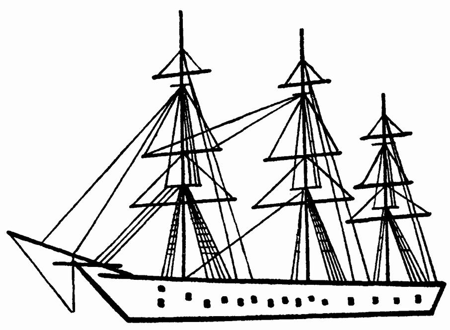Рис. 65. Схема парусного рыболовного судна. Линейная конструкция для передвижения (корабельный корпус и такелаж)